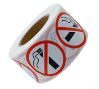 Yhenlovtt 500 Pcs No Smoking Sign Stickers Roll, 2.5cm Round Labels for Restaurant Bus Shop Office Area, Self- Vinyl Paper Stickers