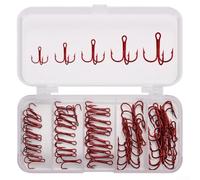 Yhenlovtt arbon Steel Treble Fishing Hooks Set with Storage Box, Barbed Fishhook Kit in Sizes 2#-10# for Sea and Freshwater Bass T