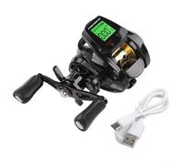 Yhenlovtt Digital Fishing Baitcasting Reel with 7.2: Alarm Unitary Counter Line Brake Depth Gear Ratio Funnel Rechargeable Battery Magnetic Bite Guide (Black Left)