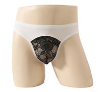 Yhenlovtt Exotic Men's Thong Underwear with Lace Pouch Design | Sheer polyester fabric, exquisite lace pouch, exotic design, average size fit, multiple colors