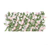 Yhenlovtt Garden Privacy Hedge Screen,Expandable Faux Green Leaf Trellis with Artificial Green Leaves and Flowers, Garden Privacy Screen 40cm Height(Light pink)