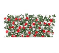 Yhenlovtt Garden Privacy Hedge Screen,Expandable Faux Green Leaf Trellis with Artificial Green Leaves and Flowers, Garden Privacy Screen 40cm Height(Red)