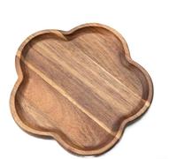 Yhenlovtt Modern Wooden Serving Tray with Multi-Compartment Flower Pattern Plate for Coffee, Tea, Snacks, Desserts, Fruits, Rustic Natural Wood Home Kitchen Dining Decor(20 * 20 * 1.5 Cm)