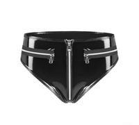 Yhenlovtt Nightclub Dance Underpants Wet Look PU Leather | Latex-style PU fabric, high gloss shine, erotic dance wear, comfortable stretch, easy zip access