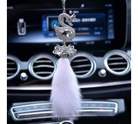 Yhenlovtt Rhinestone Swan For Crystal Car Pendant with Plush Ball for Rear View Mirror Hanging Decor Accessories - 25cm Length