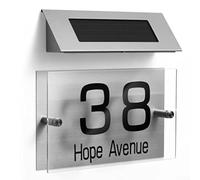 Yhenlovtt Solar House Number Light 18 LED Dual Color Address Sign Waterproof Stainless Steel Plaque With White Warm Light For Home Garden