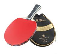 Yhenlovtt Table Tennis Racket 7-Ply Wood Ping Pong Paddle with Long Handle, Black and Red Rubber Blade for Offensive or All-Round Play, Lightweight