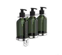 Yhenlovtt Wall Mounted Manual Soap Dispenser Holder Mounted with Shower for Shampoo Pump Gel 300ml Stainless Steel Wall Bottle Dispenser for Bath (3 Bottles)