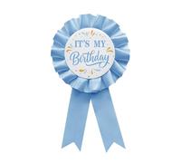 YHEZXUN It's My Birthday Tinplate Badge Pin Sky blue Satin Fabric Happy Birthday Themed Button Pin Party Decorations Award Ribbon Badge