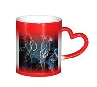 YHFBCYTRX Blue and Gold Jellyfish Color Changing Coffee Mug - 11oz Heat Sensitive Ceramic Mug, Gift for Family, Friends, Christmas & Birthdays