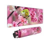 YHFBCYTRX Large Extended Gaming Mouse Pad 32 X 12 In Non-Slip Rubber Base, Fun Bird In Peach Tree Print Desk Mat For Keyboard & Mouse, Office/Gaming Computer Accessories