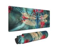 YHFBCYTRX Large Extended Gaming Mouse Pad 32 X 12 In Non-Slip Rubber Base, Fun Dragonfly On The Flower Print Desk Mat For Keyboard & Mouse, Office/Gaming Computer Accessories