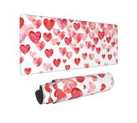 YHFBCYTRX Large Extended Gaming Mouse Pad 32 X 12 In Non-Slip Rubber Base, Fun Falling Red Hearts Print Desk Mat For Keyboard & Mouse, Office/Gaming Computer Accessories