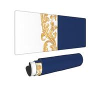 YHFBCYTRX Large Extended Gaming Mouse Pad 32 X 12 In Non-Slip Rubber Base, Fun Gold Blue White Print Desk Mat For Keyboard & Mouse, Office/Gaming Computer Accessories