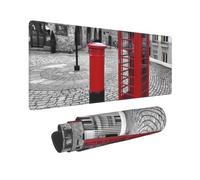 YHFBCYTRX Large Extended Gaming Mouse Pad 32 X 12 In Non-Slip Rubber Base, Fun London Red Telephone Booth Print Desk Mat For Keyboard & Mouse, Office/Gaming Computer Accessories