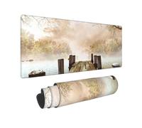 YHFBCYTRX Large Extended Gaming Mouse Pad 32 X 12 In Non-Slip Rubber Base, Fun Wooden Bridge Lake Scene Print Desk Mat For Keyboard & Mouse, Office/Gaming Computer Accessories