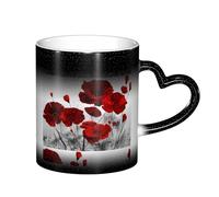 YHFBCYTRX Red Poppy Flower Color Changing Coffee Mug - 11oz Heat Sensitive Ceramic Mug, Gift for Family, Friends, Christmas & Birthdays