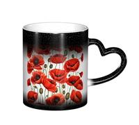 YHFBCYTRX Red Poppy Flower Color Changing Coffee Mug - 11oz Heat Sensitive Ceramic Mug, Gift for Family, Friends, Christmas & Birthdays