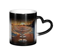 YHFBCYTRX Wine Glass in The Sunset Color Changing Coffee Mug - 11oz Heat Sensitive Ceramic Mug, Gift for Family, Friends, Christmas & Birthdays