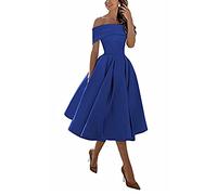 yhfshop A Line Knee Length Prom Evening Dresses,A-line Satin one-Shoulder Three-Quarter Skirt,Royal Blue,US18w,Party Ball Prom Gown