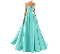 yhfshop Ball Evening Gowns,Sexy V-Neck Spaghetti Strap Satin Evening Dress,Mint Green,US6,Women's Elegant Ball Evening Gowns