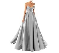 yhfshop Ball Evening Gowns,Sexy V-Neck Spaghetti Strap Satin Evening Dress,Silver K,US12,Women's Elegant Ball Evening Gowns
