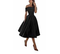 yhfshop Elegant Party Evening Gowns,A-line Satin one-Shoulder Three-Quarter Skirt,Black,US14w,Knee Length Bridemaid Dresses