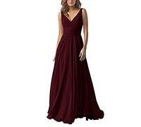 yhfshop Formal Long Evening Party Dress,Double shoulder V-neck chiffon dress, A-line party dress-Red wine_42,Gowns Evening Bridesmaid Dresses