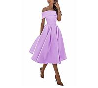 yhfshop Knee Length Prom Evening Dresses,A-line Satin one-Shoulder Three-Quarter Skirt,Lilac,US6,Wedding Guest Party Cocktail Dress