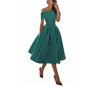 yhfshop Ladies High-Waist Party Ball Prom Gown,A-line Satin one-Shoulder Three-Quarter Skirt,Blue Green H,US12,Party Cocktail Dresses