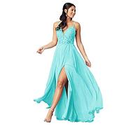 yhfshop Long Bridesmaid Evening Dress,Sexy see-through lace appliqué slit gown,Mint Green,US14,Prom Bridesmaid Long Dress