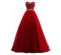 yhfshop Long Evening Dresses,Tube top sequined long beaded party banquet dress,Big red,20,Prom Ball Gown Bridesmaids Dresses