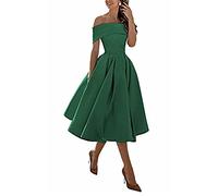 yhfshop Party Elegant Evening Gowns,A-line Satin one-Shoulder Three-Quarter Skirt,Dark Green D,US26w,Women Short Bridesmaid Dress