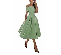 yhfshop Party Elegant Evening Gowns,A-line Satin one-Shoulder Three-Quarter Skirt,Grey Green C,US12,Women Short Bridesmaid Dress