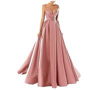 yhfshop Plus Size Evening Dresses,Sexy V-Neck Spaghetti Strap Satin Evening Dress,Grey Pink B,US12,Women's Elegant Bridesmaid Dresses