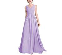 yhfshop Plus Size Evening Dresses,V Neck Chiffon Party Evening Dress A Line,Lilac Violet D,18(US14W),Women's Elegant Bridesmaid Dresses