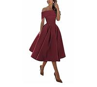 yhfshop Sexy Evening Dress Women Dress,A-line Satin one-Shoulder Three-Quarter Skirt,Red Wine,US14,Short Bridesmaids Party Dress
