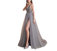 yhfshop Sexy V-neck beaded party dress, long evening dress,Prom Dress,Bridesmaid Dresses,Quinceanera Dresses,Party dress-grey_40