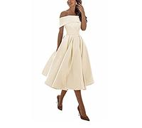 yhfshop Short Mini Prom Evening Dresses,A-line Satin one-Shoulder Three-Quarter Skirt,Beige,US16,Formal Evening Party Mini Dresses