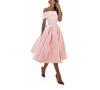 yhfshop Short Mini Prom Evening Dresses,A-line Satin one-Shoulder Three-Quarter Skirt,Pink A,US4,Formal Evening Party Mini Dresses
