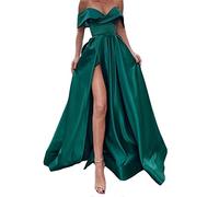 yhfshop Women's Elegant Ball Evening Gowns,Satin Prom Dresses With Leg Slit V Neck Floor Length,Jade green,US14w,Long Evening Dress