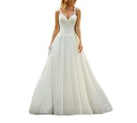 yhfshop Women's Plus Size Bridesmaid Dresses,New deep V-neck lace small tail wedding dress-Ivory_26,Women Ball Gown