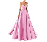 yhfshop Women's Plus Size Bridesmaid Dresses,Sexy V-Neck Spaghetti Strap Satin Evening Dress,Pink H,US20w,Women Ball Gown