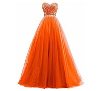 yhfshop Women's Plus Size Bridesmaid Dresses,Tube top sequined long beaded party banquet dress,Orange,12,Women Ball Gown