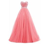yhfshop Women's Plus Size Bridesmaid Dresses,Tube top sequined long beaded party banquet dress,watermelon red,12,Women Ball Gown