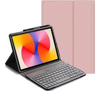 YHFZR Keyboard Case for Samsung Galaxy Tab A11 8.7 Inch SM-X130/X133/X135 - (QWERTY Layout) Slim Flip with Removable Wireless Keyboard Stand Cover, Pink