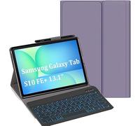 YHFZR Keyboard Case for Samsung Galaxy Tab S10 FE+ 13.1 Inch - (QWERTY Layout) 7 Colors Backlit Ultra Slim Flip Wireless Keyboard Stand Case for Samsung Galaxy Tab S10 FE+/FE Plus 13.1 Inch, Purple
