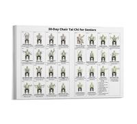 Yhgjl Chair Tai Chi Canvas Poster Set for Older Adults, 30-Day Seated Exercise Wall Art Chart for Home & Physiotherapy, Gentle Balance & Mobility Workout Decor Gift for The Elderly Frame 12x18inch
