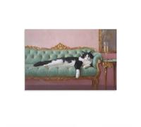 Yhgjl Regal Tuxedo Cat with Champagne Canvas Wall Art, Elegant Vintage Ornate Sofa Animal Poster Print, Whimsical Fine Art Home Bar Decor, Fancy French Country Aesthetic Room Decor Unframe 24x36inch