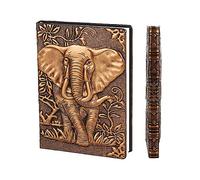 YHH Vintage Leather Notebook A5 Travel Journal Hardcover Diary Embossed Notepad Lined Page Yellow-White Paper Valentines Anniversary Birthday Gift for Kid Boy Girl Men Women 3D Elephant Copper Ruled